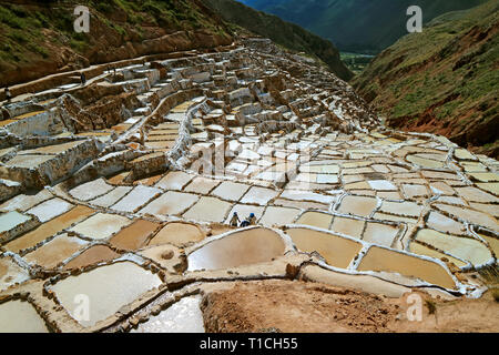Aerial view of the Maras Salt Mines in the Sacred Valley, Peru, with ...