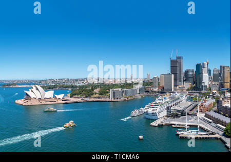 Sydney Opera House, Circular Quay and the Central Business District (CBD) viewed from Sydney Harbour Bridge, Sydney, Australia Stock Photo