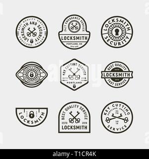 set of vintage locksmith logos. retro styled key cutting service emblems. vector illustration Stock Vector