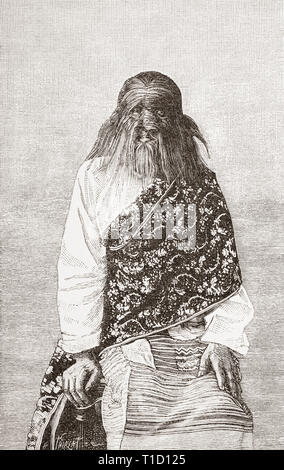 Mahphoon, a female member of the Sacred Hairy Family of Burma.  This family's hypertrichosis stretched over 5 generations. The Hairy Family was exhibited as freaks by PT Barnum for a season in the UK, and a brief tour in the US in 1888.  Hypertrichosis is an abnormal amount of hair growth over the body.  From Ilustracion Artistica, published 1887. Stock Photo