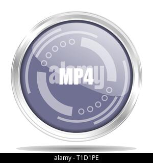 MP4 silver metallic chrome border round web icon, vector illustration for webdesign and mobile applications isolated on white background Stock Vector