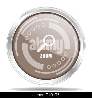 Zoom silver metallic chrome border round web icon, vector illustration for webdesign and mobile applications isolated on white background Stock Vector