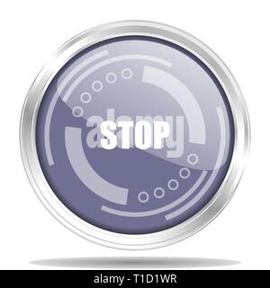 Stop silver metallic chrome border round web icon, vector illustration for webdesign and mobile applications isolated on white background Stock Vector