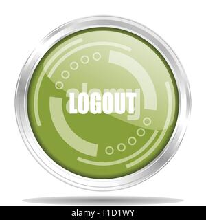 Logout silver metallic chrome border round web icon, vector illustration for webdesign and mobile applications isolated on white background Stock Vector