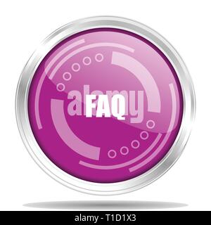 Faq silver metallic chrome border round web icon, vector illustration for webdesign and mobile applications isolated on white background Stock Vector