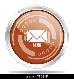 Send silver metallic chrome border round web icon, vector illustration for webdesign and mobile applications isolated on white background Stock Vector