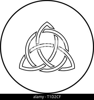 Triquetra in circle Trikvetr knot shape Trinity knot icon outline black color vector in circle round illustration flat style simple image Stock Vector