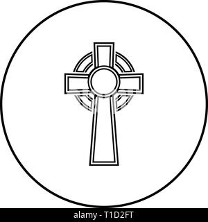 Celtic cross icon outline black color vector in circle round illustration flat style simple image Stock Vector