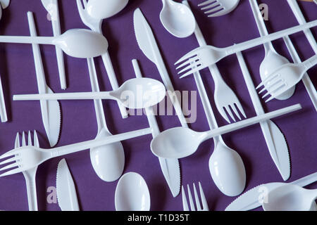 plastic disposable cutlery, forbidden in european union Stock Photo