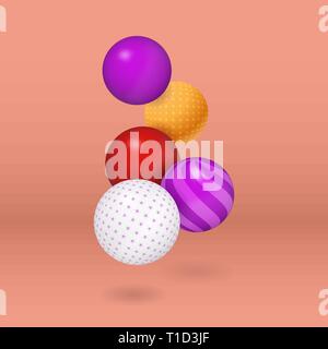 Multicolored vector decorative balls over coral background. Stock Vector