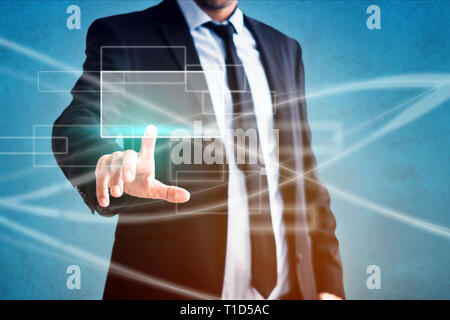 businessman touching virtual screen - modern technology in business Stock Photo