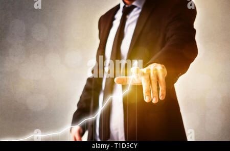 businessman points on stock market chart - finance business success  concept Stock Photo
