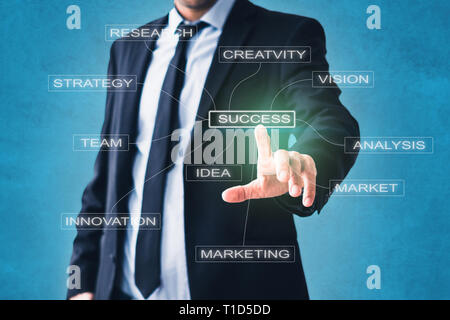 business  concept - businessman pointing on success strategy components Stock Photo
