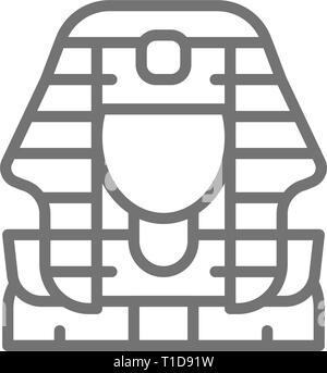 Egyptian pharaohs mask, Tutankhamun line icon. Isolated on white background Stock Vector