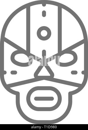 Mexican fighter mask, wrestler line icon. Isolated on white background Stock Vector