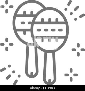Maracas, mexican musical instruments, rattles line icon. Stock Vector