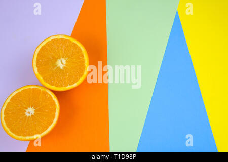 top view orange on stripped background Stock Photo