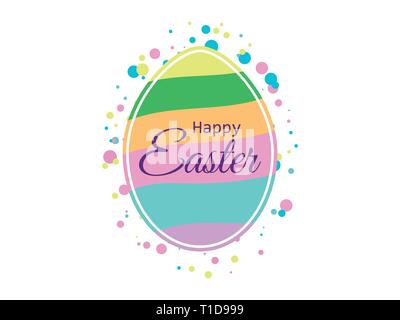 Happy Easter. Easter egg with multi-colored stripes on the background of multi-colored dots. Vector illustration Stock Vector