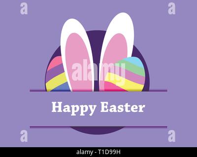 Happy Easter. Easter rabbit ears and eggs with a striped pattern. Holiday card. Vector illustration Stock Vector