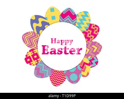 Happy Easter. Collection of Easter eggs with patterns on a white background. Vector illustration Stock Vector
