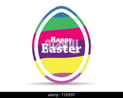 Happy Easter. Easter egg with colorful stripes isolated on white background. Vector illustration Stock Vector