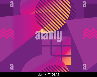 Seamless pattern with geometric objects and colorful gradient in retro style. Vector illustration Stock Vector