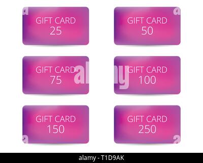 Set of gift cards with a gradient background in purple and pink. Vector illustrations Stock Vector