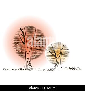 Two abstract trees. Hand drawn doodle. Architectural design style. Background design concept. Vector illustration for various images about nature, urb Stock Vector
