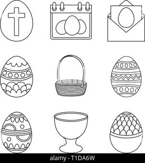 Line art black and white easter eggs set Stock Vector