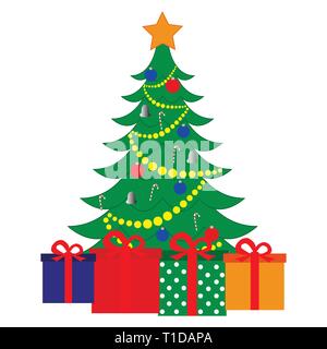 Christmas tree and gifts on a white background Stock Vector