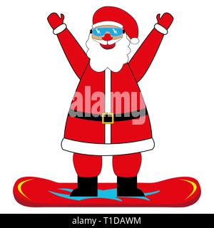 cheerful cartoon santa claus snowboarder on white background Stock Vector