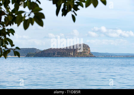 A sea level view of Lion Island in Broken Bay looking from Palm Beach in Pittwater, New South Wales, Australia Stock Photo