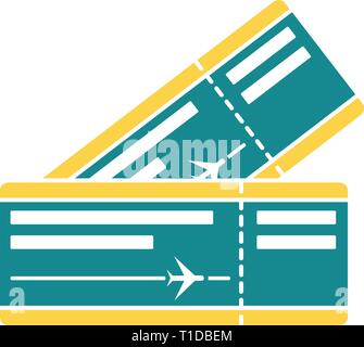 Two airplane tickets icon. Stencil in blue and yellow tone. Vector illustration. Stock Vector