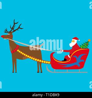 Santa Claus is driving a Christmas tree in a sleigh Stock Vector