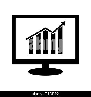 Growth bar chart icon on computer monitor Stock Vector