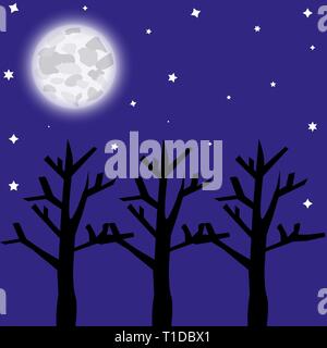full moon night forest Stock Vector