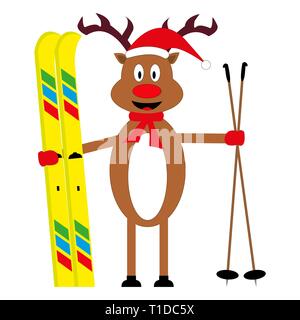 cartoon deer skier  Stock Vector