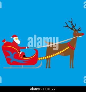 Santa Claus rides in a sleigh in harness on the reindeer Stock Vector ...