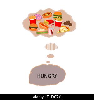 Isolated brain organ display thinking tasty fast food menu concept Stock Vector