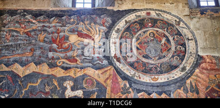 Pictures & images of the interior fresco depicting 13th-century depiction of the 'Beast of the Apocalypse' and figures of the Zodiac. The Eastern Orth Stock Photo