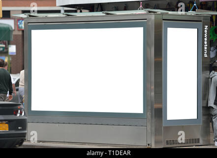 Two billboards on newsstand, outdoor advertising mockup, american city Stock Photo