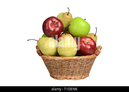 Isolated basket of apples and pears Stock Photo