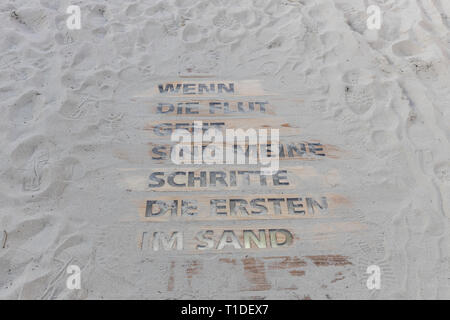 Nordseeinsel Langeoog, Ostfriesland, Lower Saxony, beach crossing, artwork, saying, When the tide goes, my footsteps are the first in the sand, Stock Photo