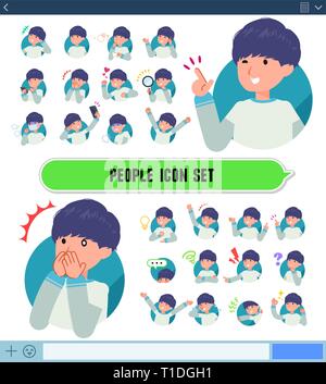 A set of young man with expresses various emotions on the SNS screen.There are variations of emotions such as joy and sadness.It's vector art so it's  Stock Vector