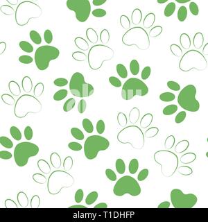 backdrop with silhouettes of cat or dog footprint. Vector illustration animal paw track pattern. Paw print seamless. Stock Vector
