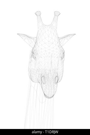 Polygonal giraffe head. Front view. Head of a giraffe from black lines on a white background. Vector illustration Stock Vector