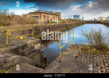 Graving docks harbour basin, Govan, River Clyde, Glasgow, Scotland, UK Stock Photo