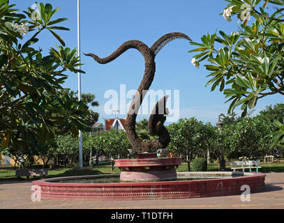 Battambang, Cambodia. Peace monument made of old weapons. Built in the shape of a Naga to mark the end of violence and war. 03-12-2018 Stock Photo