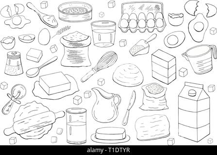 Different dough items and kitchen accessories Stock Vector