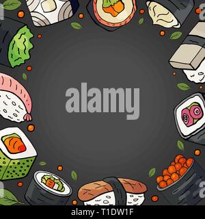 Background with different japan sushi and space for text  Stock Vector